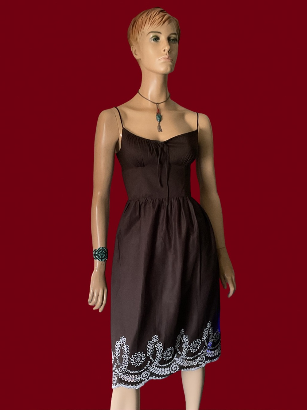 ANN TAYLOR LOFT SEXY BOHEMIAN  A -LINE FITTED DRESS w EMBROIDERED EYELETS Sz 2